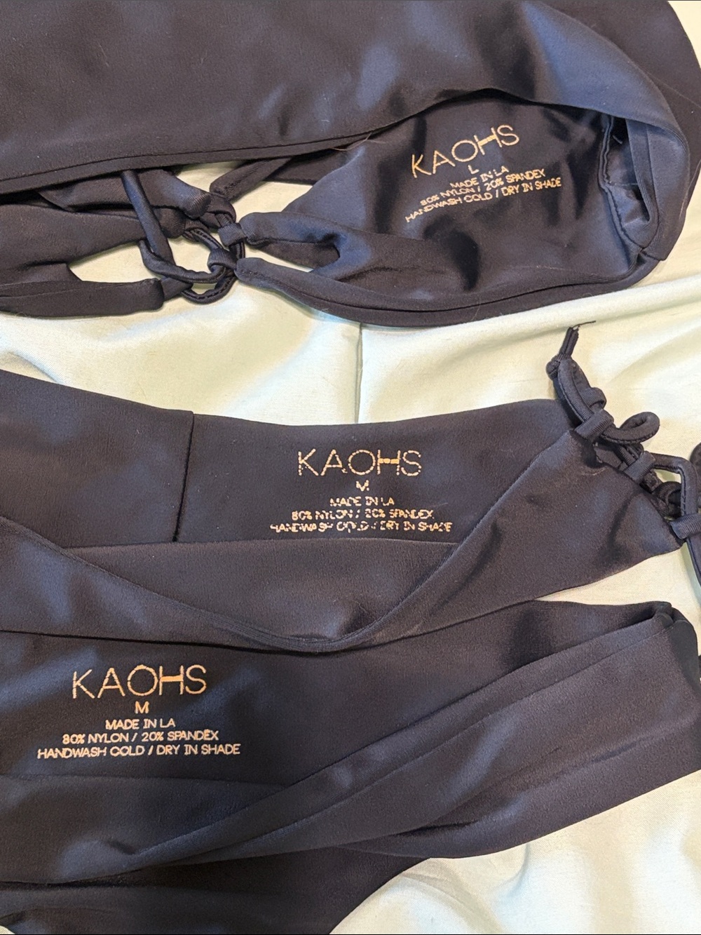 KAOHS Gypsy Halter Black Triangle Thong Bikini Set Size Medium Bottoms/Large Top - Picture 3 of 9